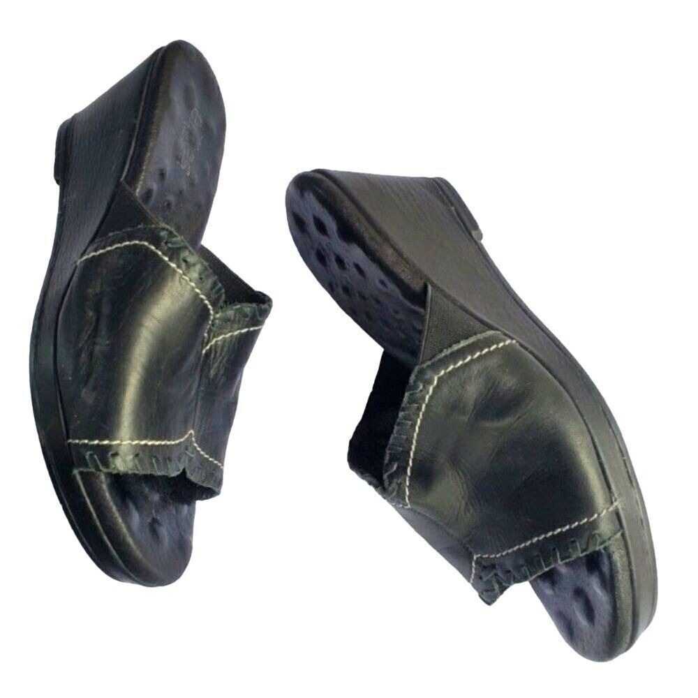 Elites by Walking Cradles Comfort Leather Wedge Black Sandals Made in Brazil‎ 38